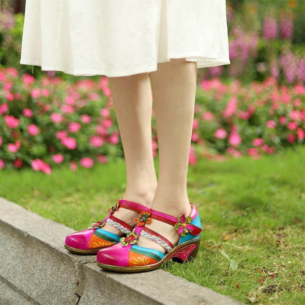 Retro Kleurrijke Leren Sandalen