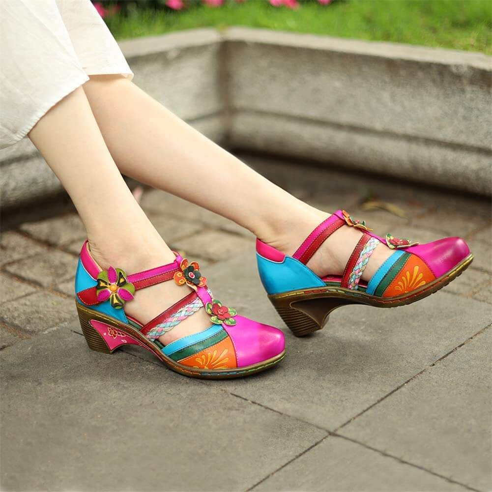 Retro Kleurrijke Leren Sandalen