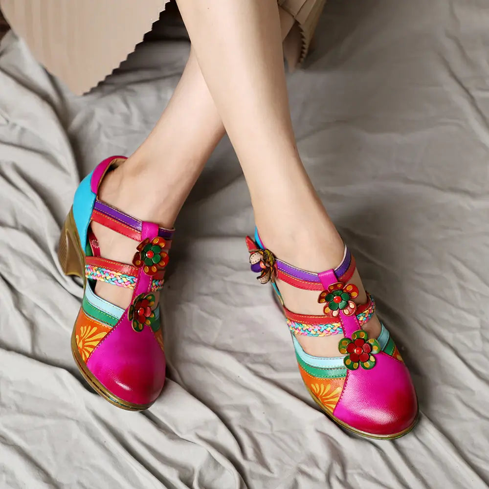 Retro Kleurrijke Leren Sandalen