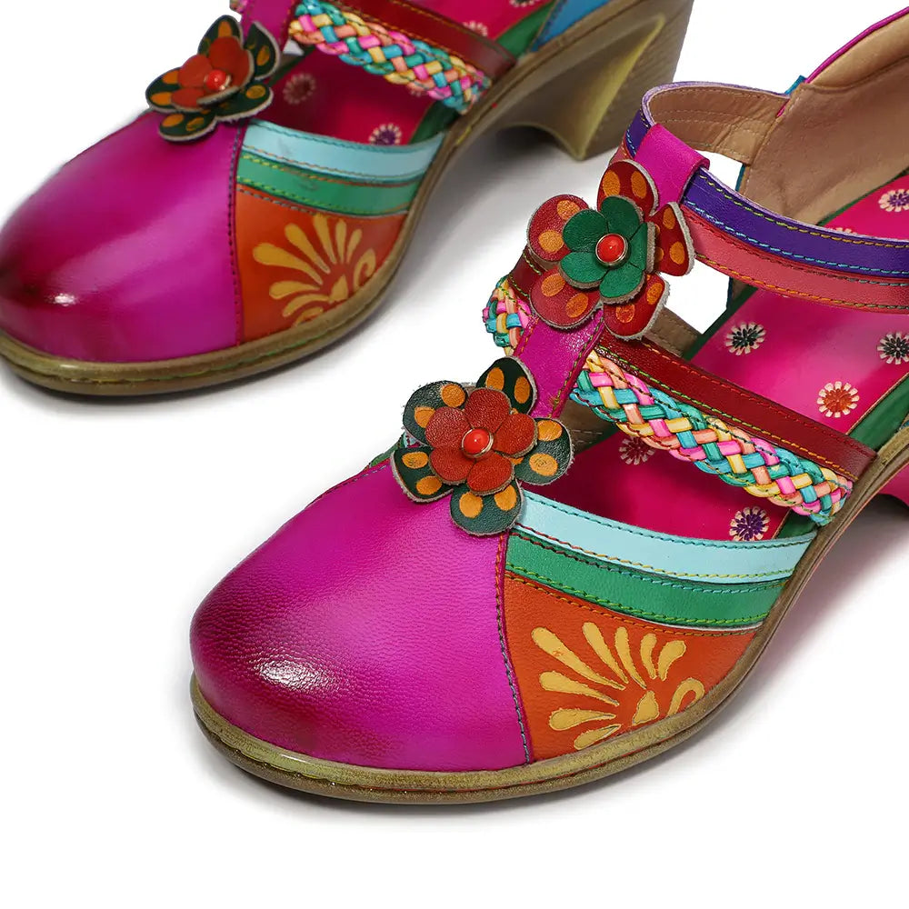 Retro Kleurrijke Leren Sandalen