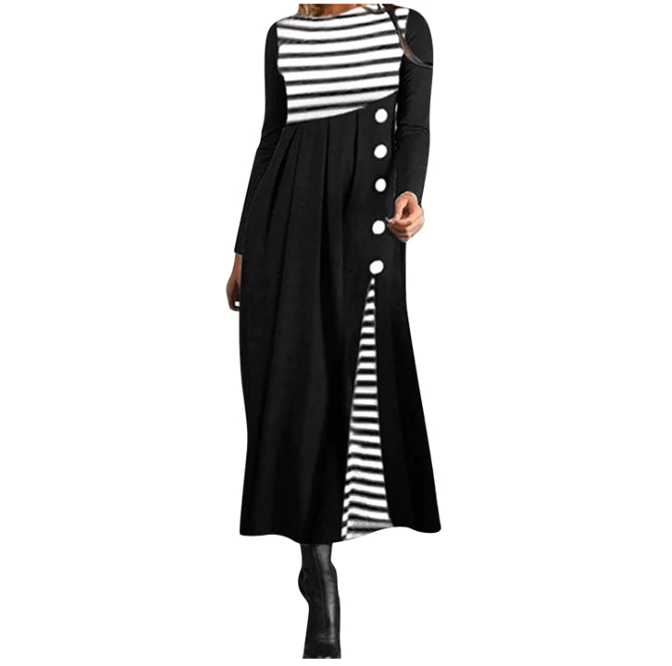 Vrouwen Streep Lange Mouwen Patchwork Jurk