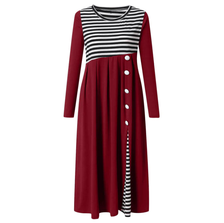 Vrouwen Streep Lange Mouwen Patchwork Jurk