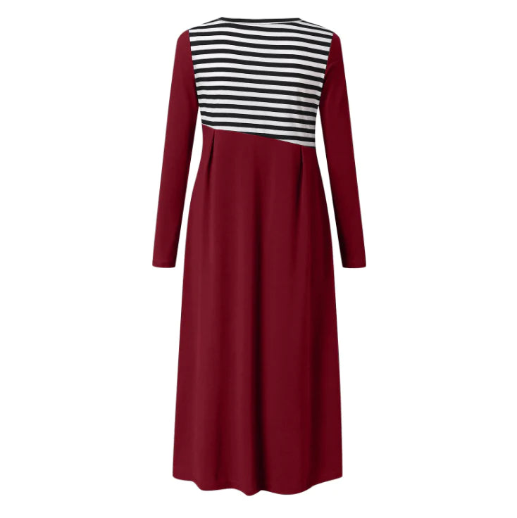 Vrouwen Streep Lange Mouwen Patchwork Jurk