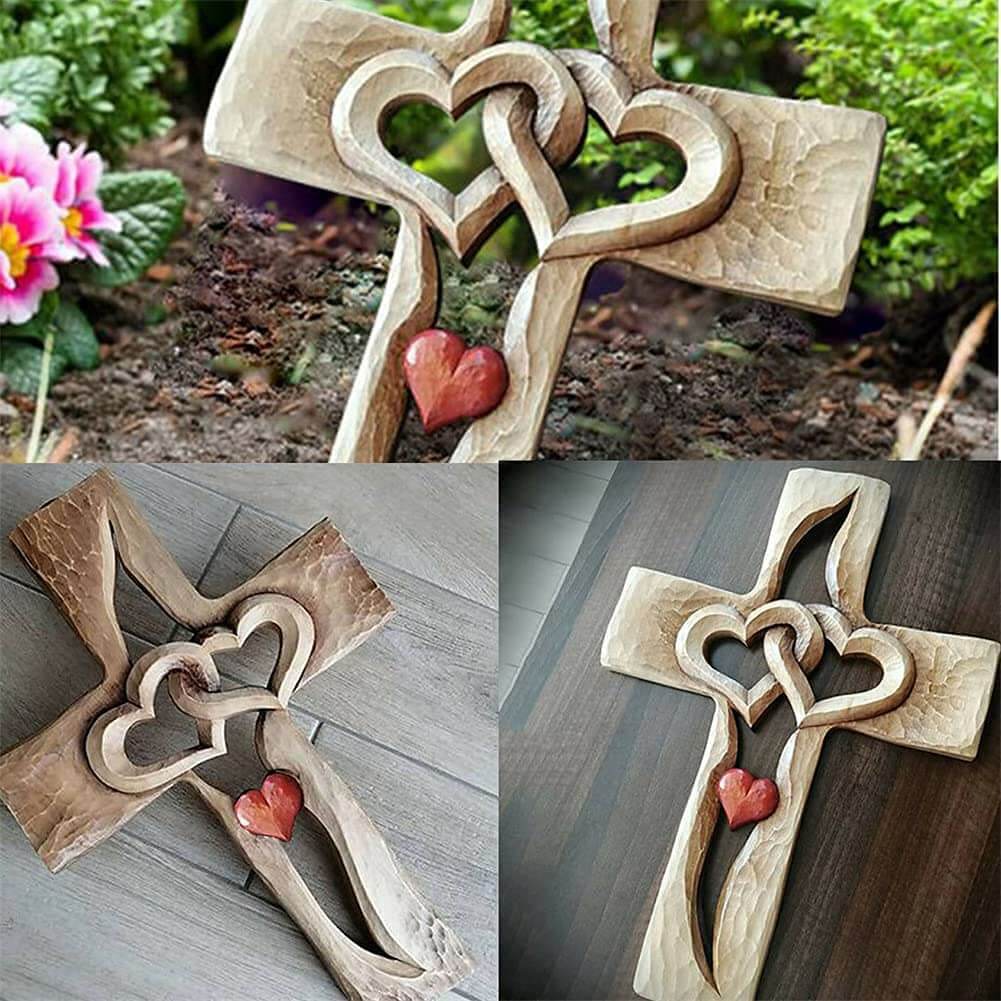 Verstrengelde Harten | Gesneden Houten Kruis