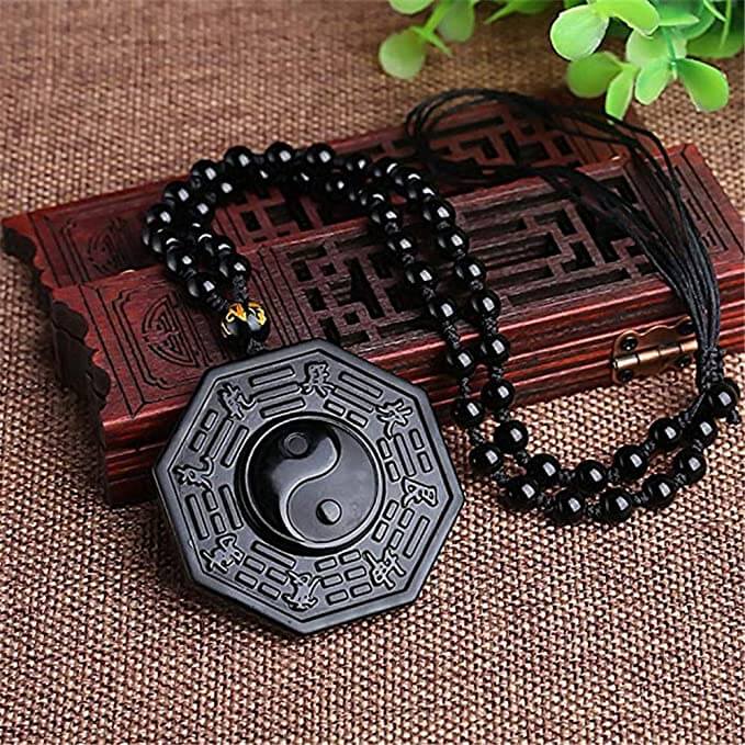 Obsidiaan Yin Yang Ketting